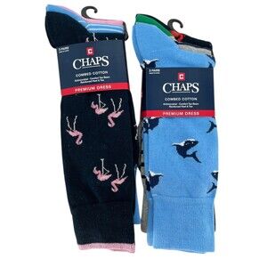 Chaps Socks 6 Pairs Combed Cotton Premium Dress 6-12.5 Mens Flamingo Crab NEW